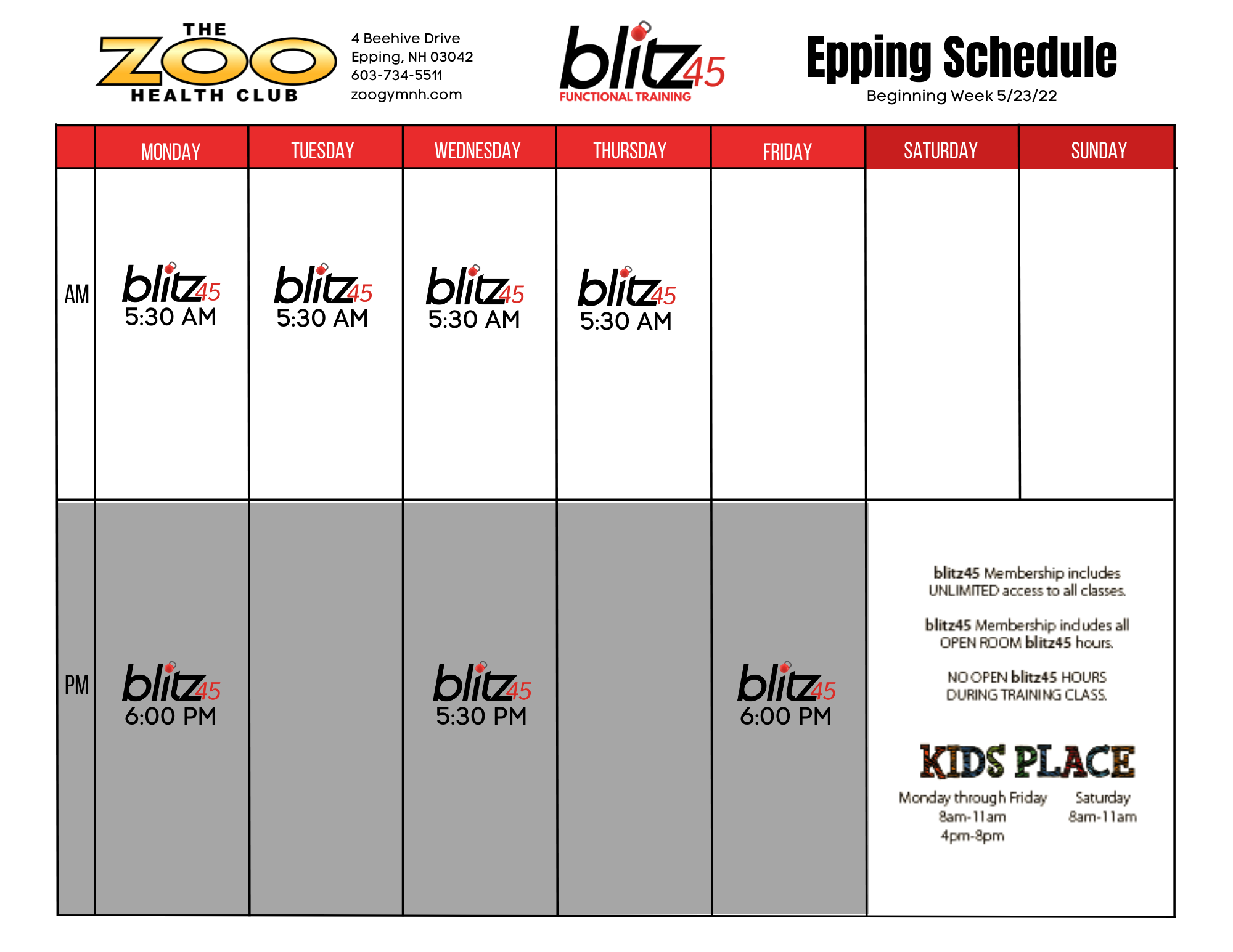 Epping Blitz45 Schedule