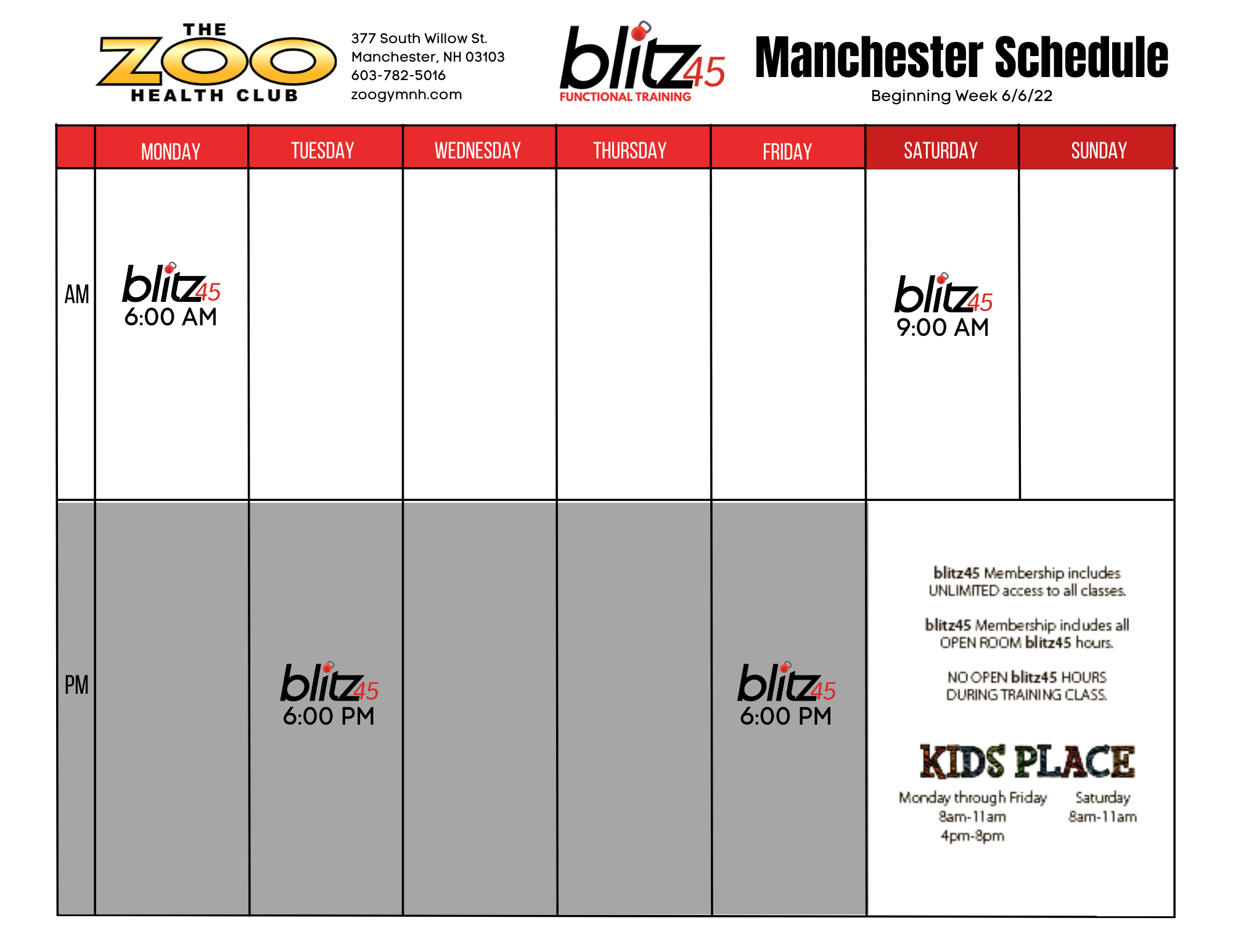 Manchester Blitz45 Schedule