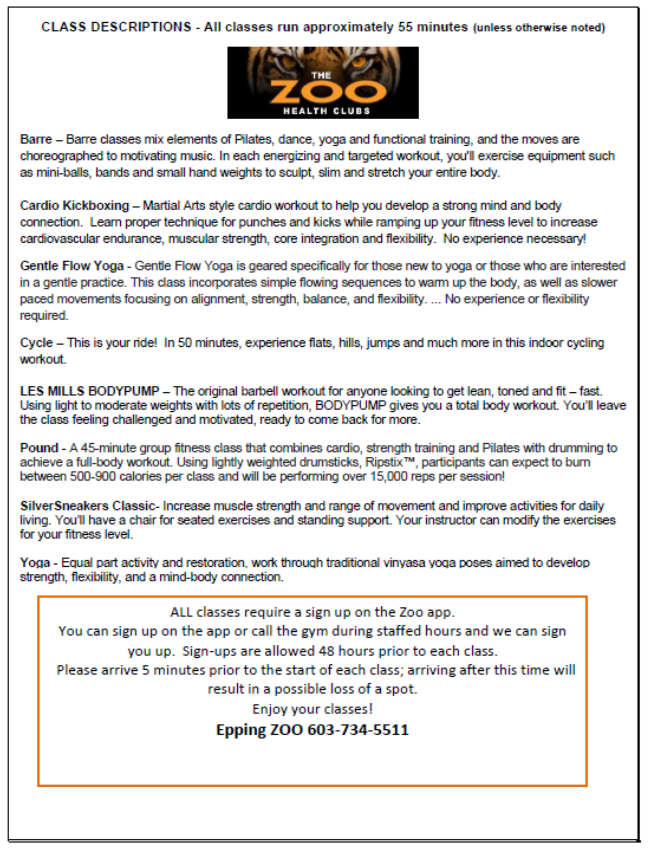 ClassDescriptionsEpping Zoo Gym