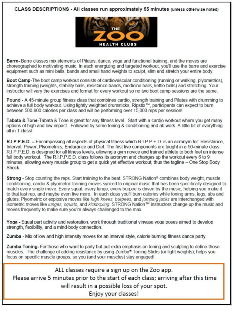 class descriptions hooksett Zoo Gym