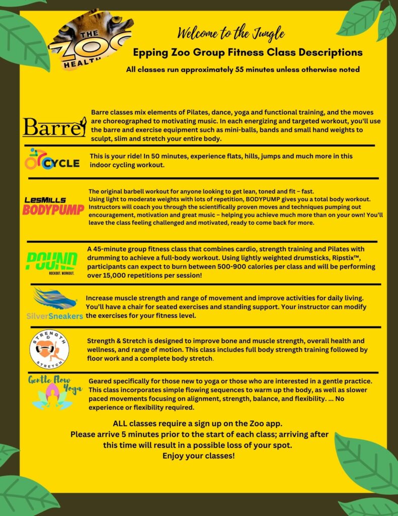 class descriptions epping Zoo Gym